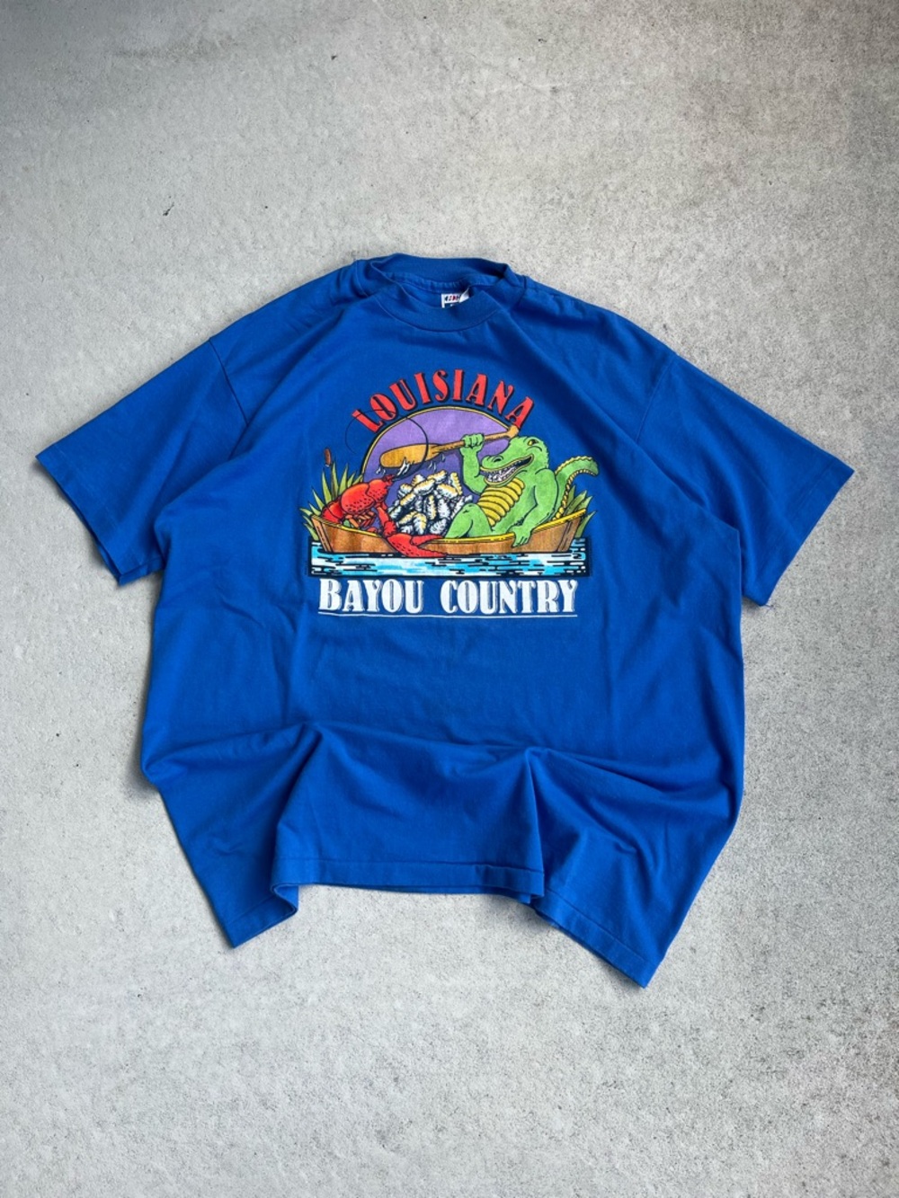 90s vintage Hanes Blue "Louisiana Bayou Country" Graphic Tee